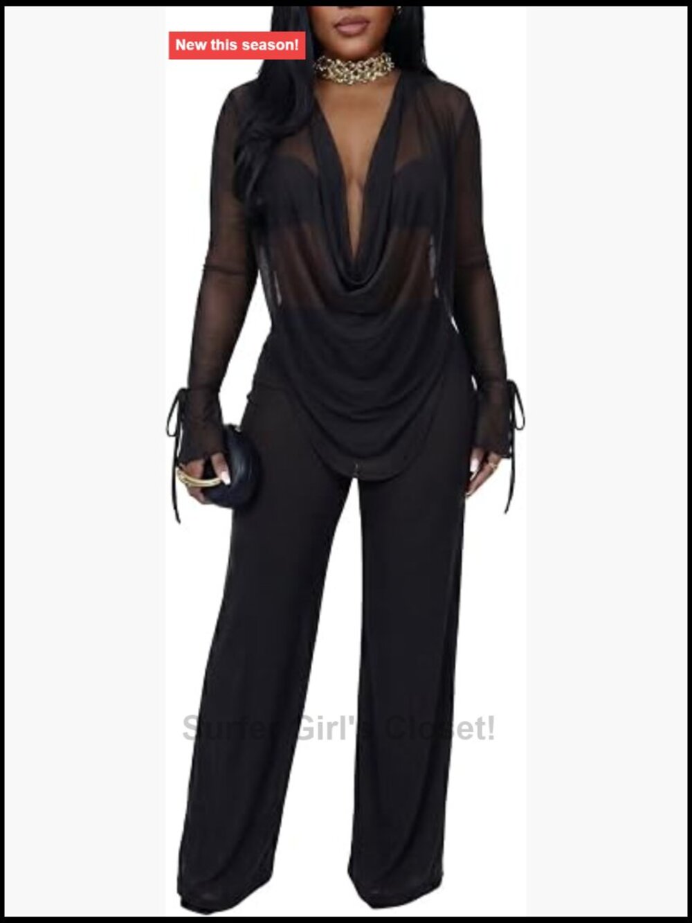 Sheer Mesh Two Piece Pant Set See Through Cover Up Outfit